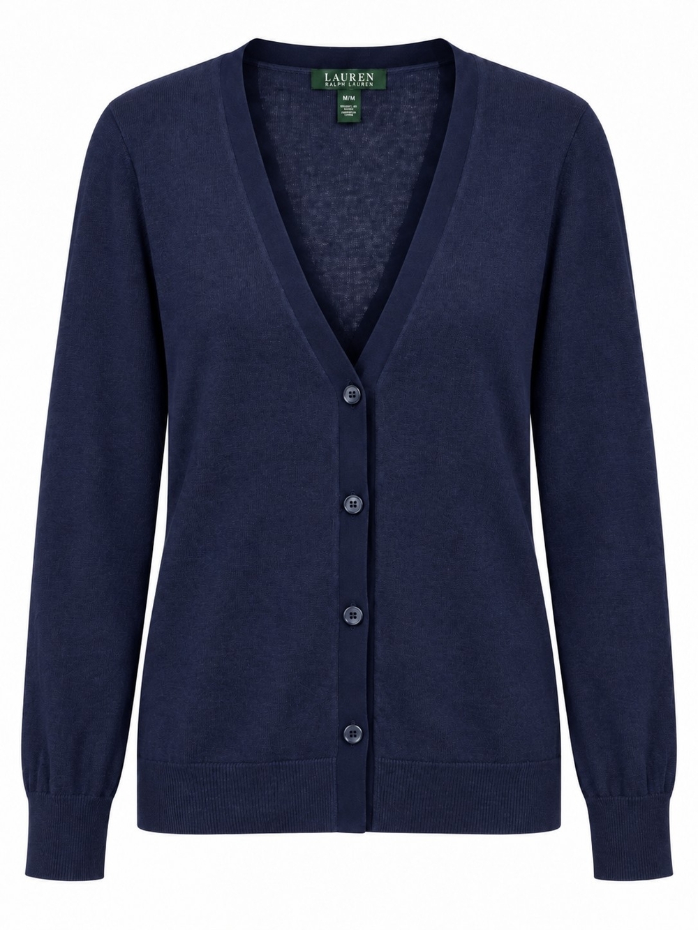Lauren Ralph Lauren Navy Linen Cotton V-Neck Button Cardigan Sweater M